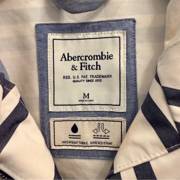 Abercrombie & Fitch Blue and White Striped waterproof and wind, resistant jacket - Picture 2 of 8